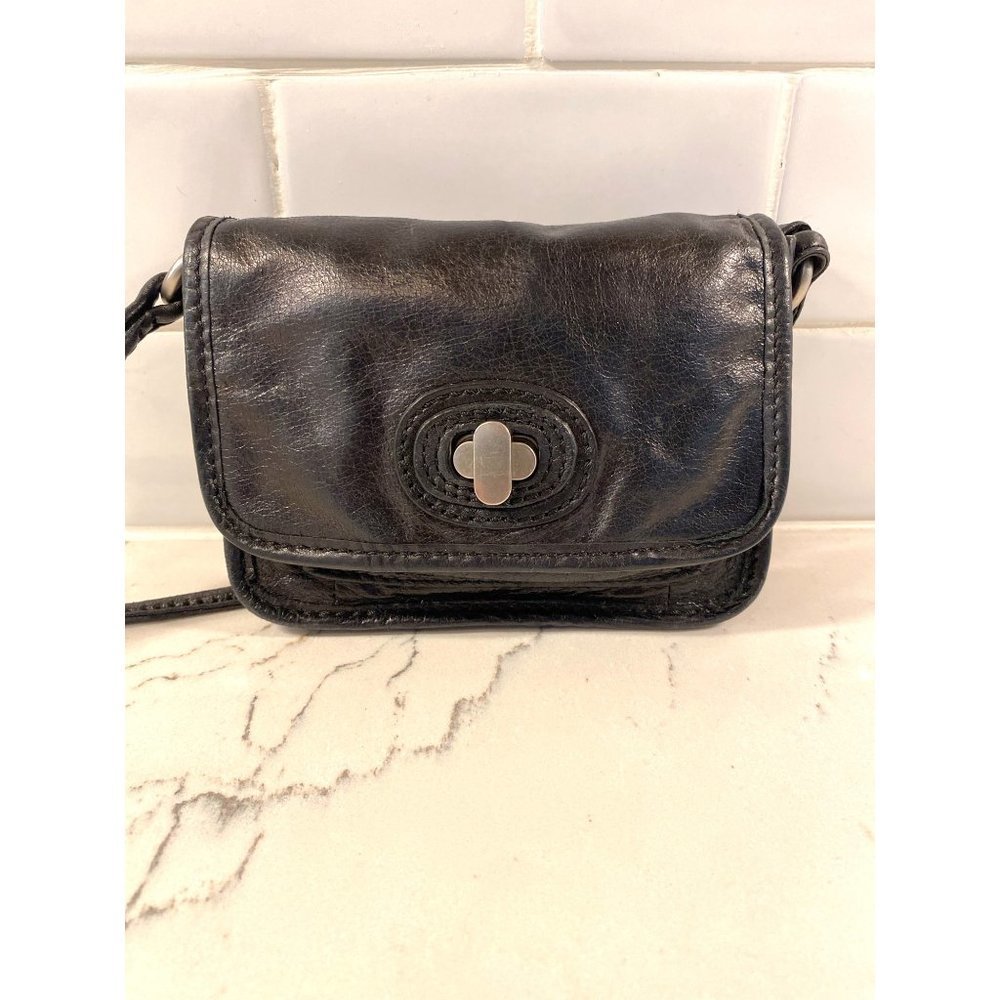Fossil Mini Leather Crossbody Bag Black Crackled Finish/ Twist Lock SL2206 - Picture 2 of 6